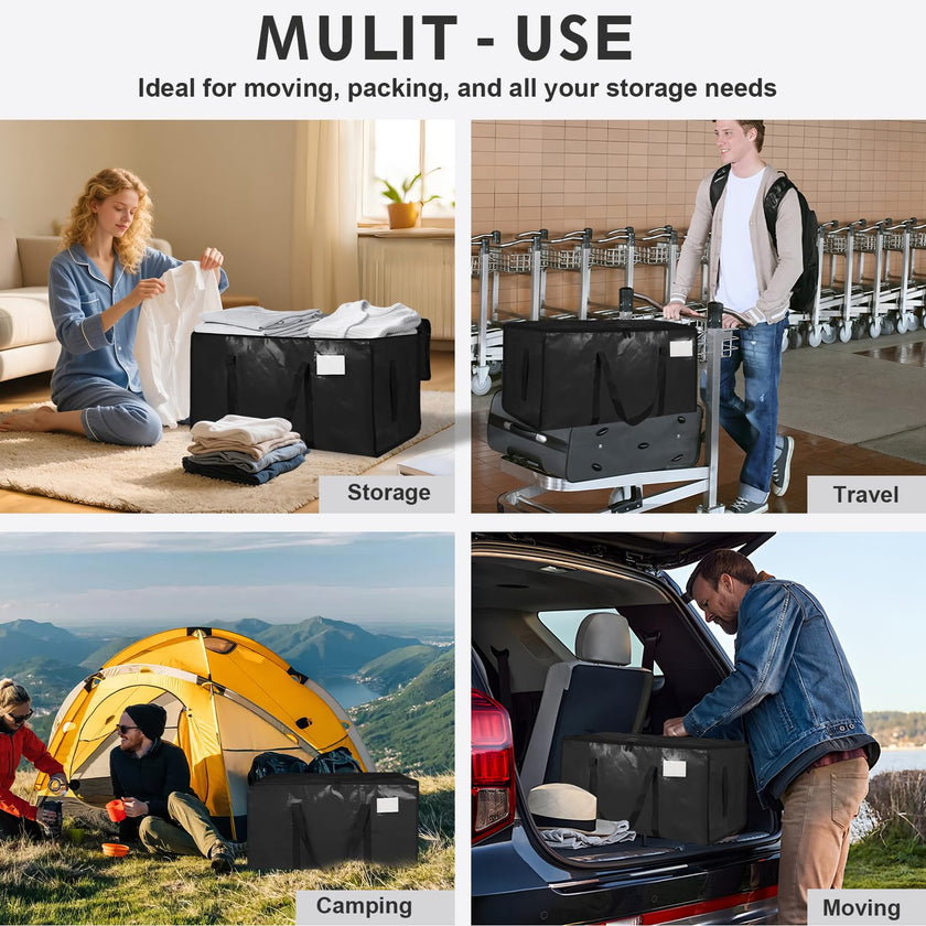 6 Pack-Extra Large Heavy Duty Moving Bags - Waterproof Storage Totes with Handles & Zippers, Foldable for College Dorm, Storage (Black) 🍁 All In One Marketplace Canada