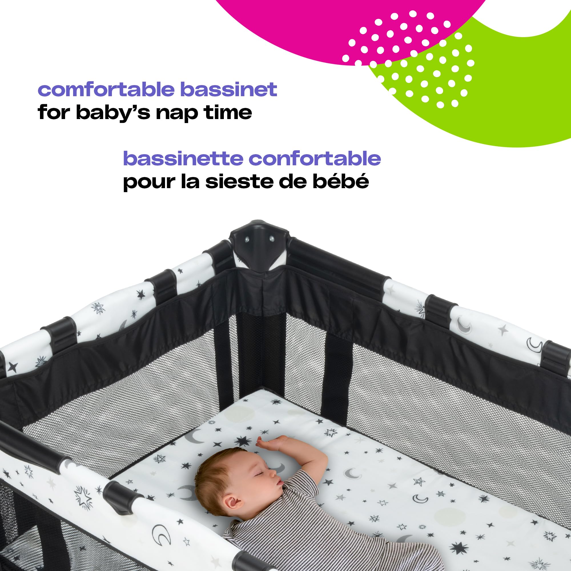 Cosco Kids Funsport® Plus Portable Playard with Full-Size Bassinet, Carry Bag & Wheels – Lightweight, Compact Fold, Breathable Mesh – Twinkle Twinkle 🍁 All In One Marketplace Canada