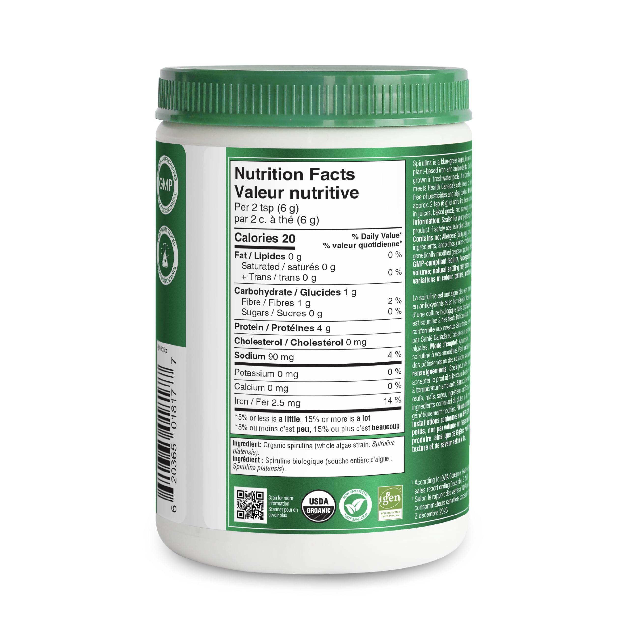 Organika Canadian-Made Certified Organic Spirulina Powder- Superfood, 3rd Party Tested, Pristine Sourcing, Vegan- 300g 🍁 All In One Marketplace Canada