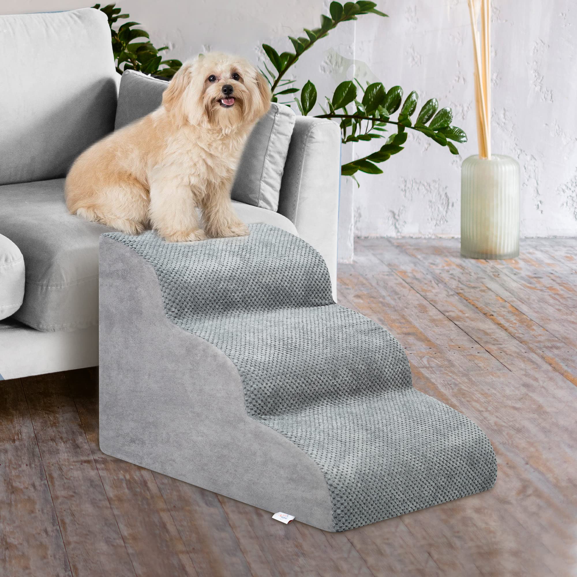 Dog Stairs for Small Dogs - High Density Foam Dog Ramp, Extra Wide Pet Steps with Non-Slip Bottom for High Beds, Couche and Sofa, Best for Dogs Injured, Older Doggy Cats, Pet with Joint Pain (3 Tiers) 🍁 All In One Marketplace Canada