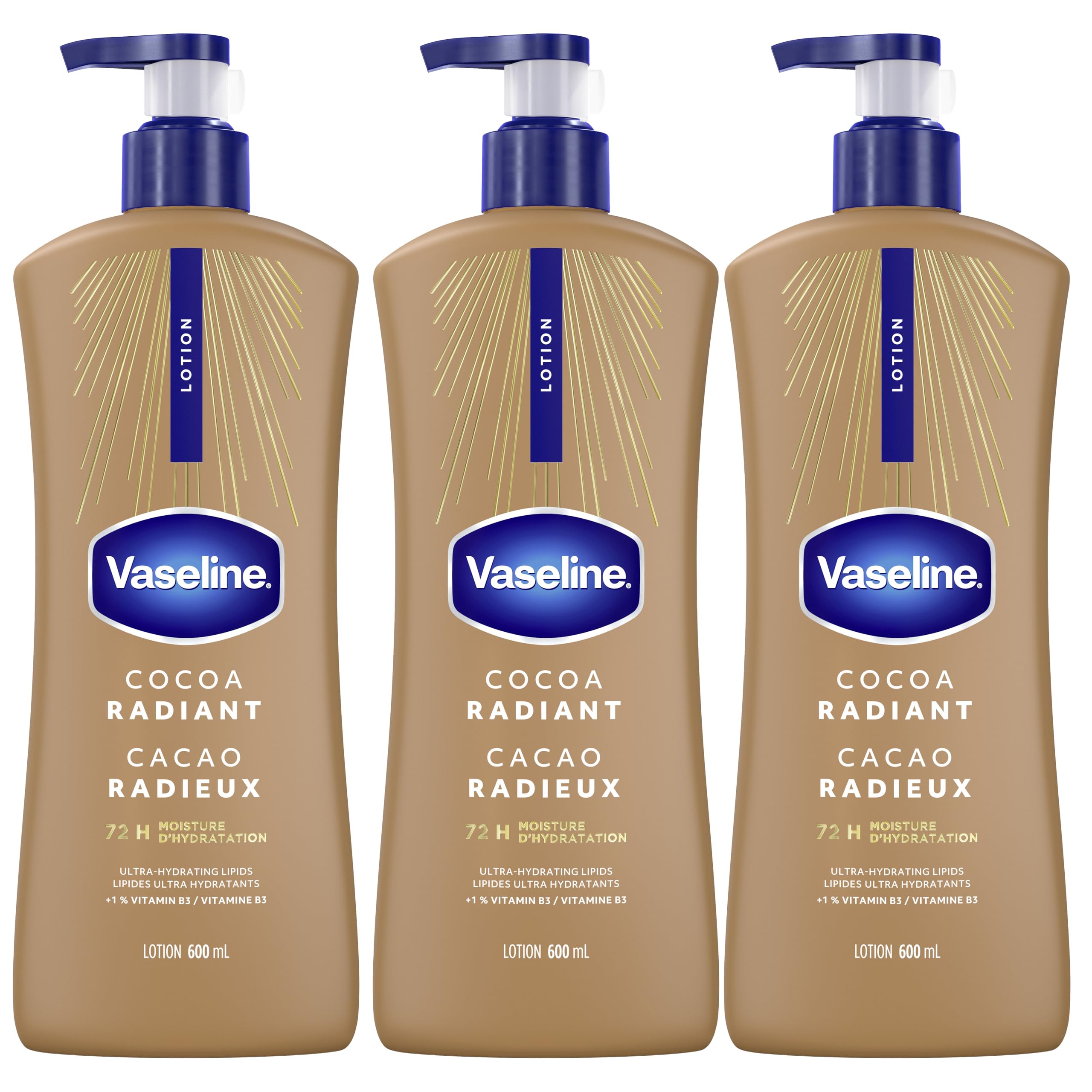 Vaseline Cocoa Radiant Lotion Ultra-Hydrating 72H Moisture, 600mL, 3-Pack 🍁 All In One Marketplace Canada