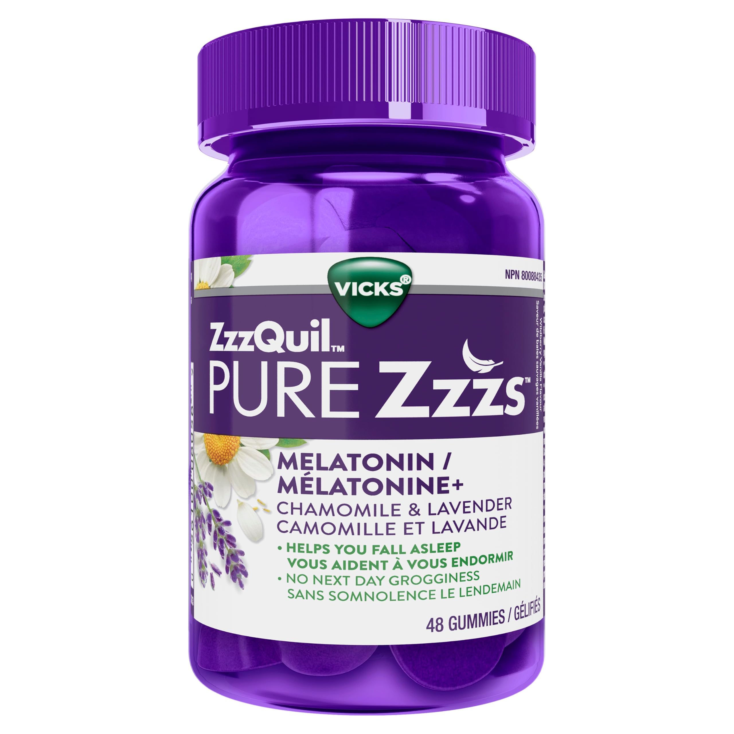 Vicks ZzzQuil PURE Zzzs Melatonin Sleep Aid Gummies with Chamomile, Lavender, & Valerian Root, 1mg per gummy, 48 Count 🍁 All In One Marketplace Canada