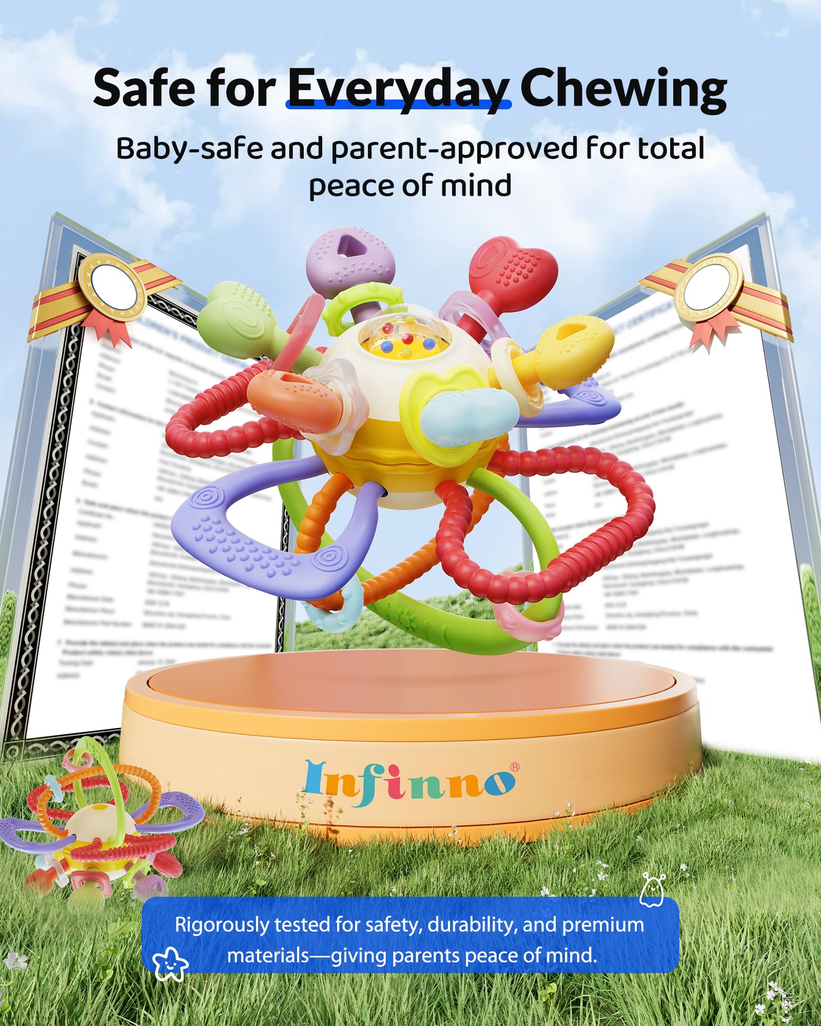 Infinno Baby Teething Toy for 3-12 Months with Pull Ring Spinner 🍁 All In One Marketplace Canada
