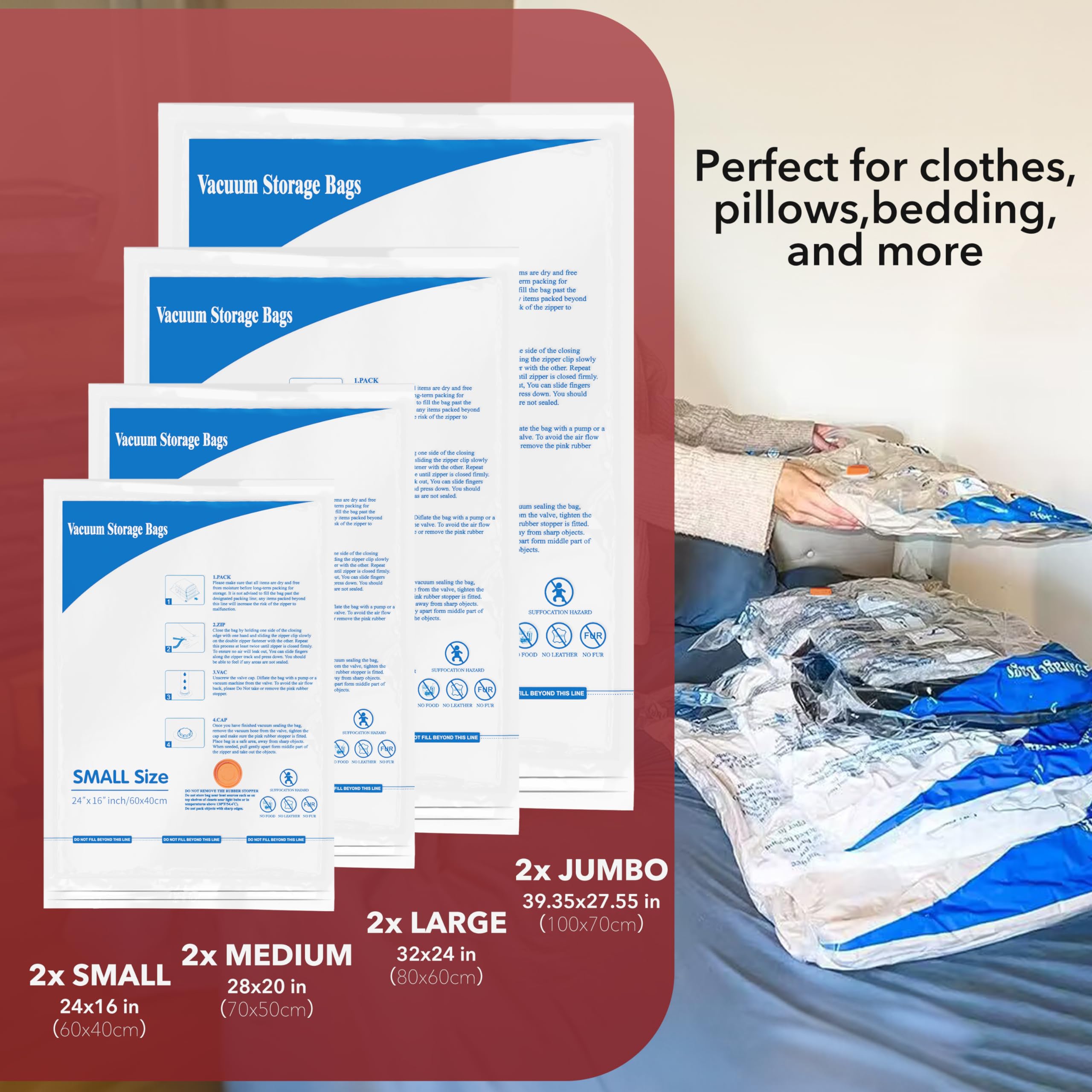 8 Pack Vacuum Storage Bags with Electric Air Pump，2 jumbo,2 large,2 midium,2 small bags,travel vacuum bags for luggage,vacuum seal bags for clothing travel 🍁 All In One Marketplace Canada