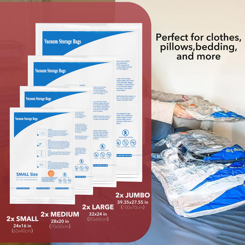 8 Pack Vacuum Storage Bags with Electric Air Pump，2 jumbo,2 large,2 midium,2 small bags,travel vacuum bags for luggage,vacuum seal bags for clothing travel 🍁 All In One Marketplace Canada
