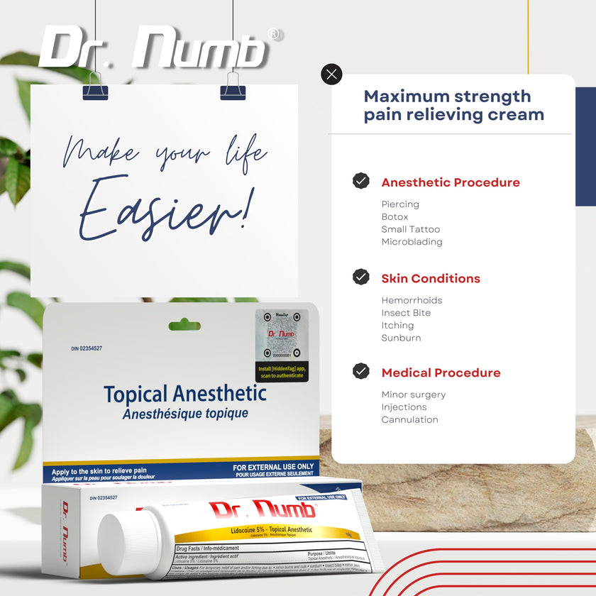 Dr. Numb Tattoo Numbing Cream 5% Lidocaine Topical Anesthetic Fast-Acting Pain Relief Cream for Tattoos, Piercing, Microblading, Microneedling, Waxing - Hemorrhoid Relief - 10 g 🍁 All In One Marketplace Canada