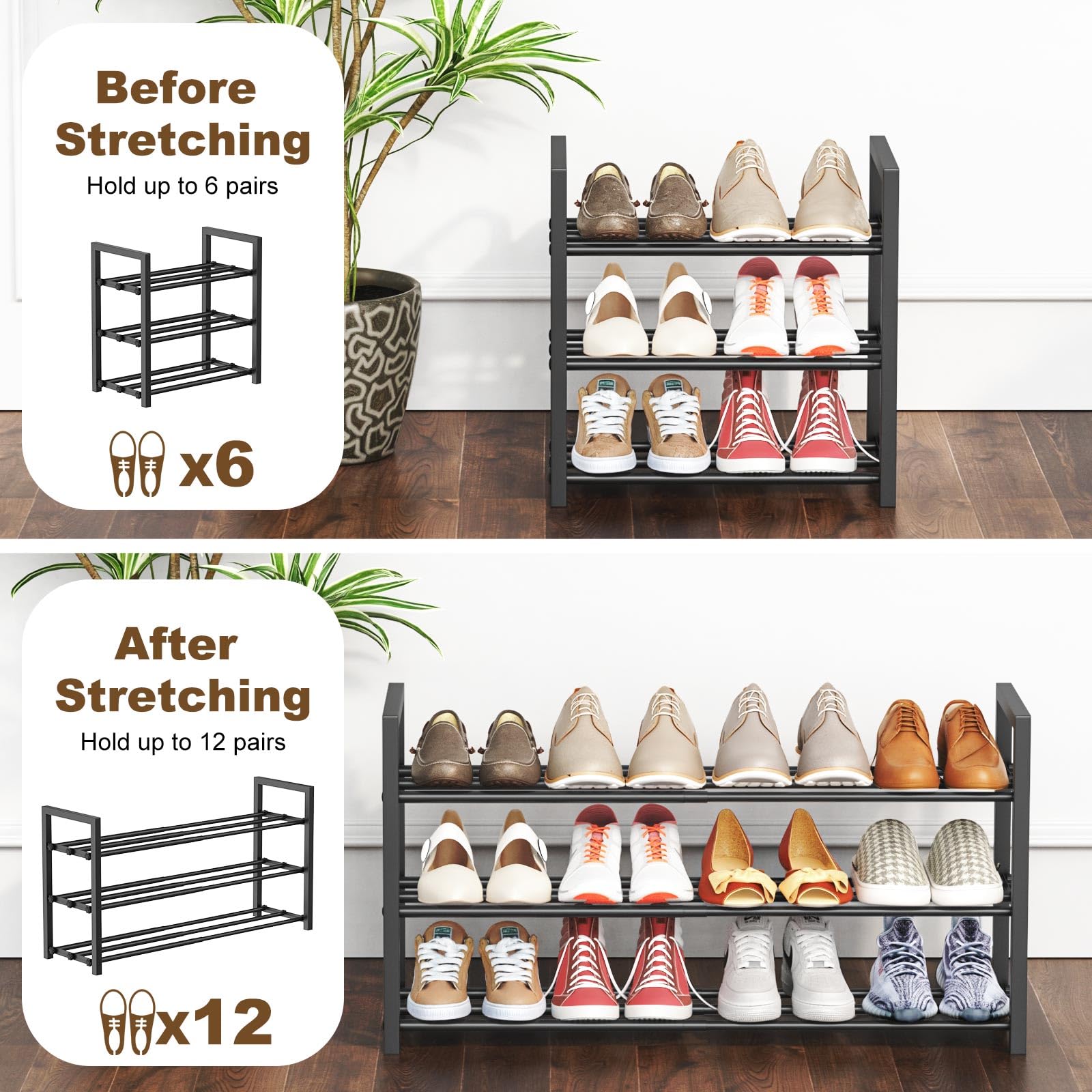 Roylvan 3-Tire Expandable Shoe Rack, 17