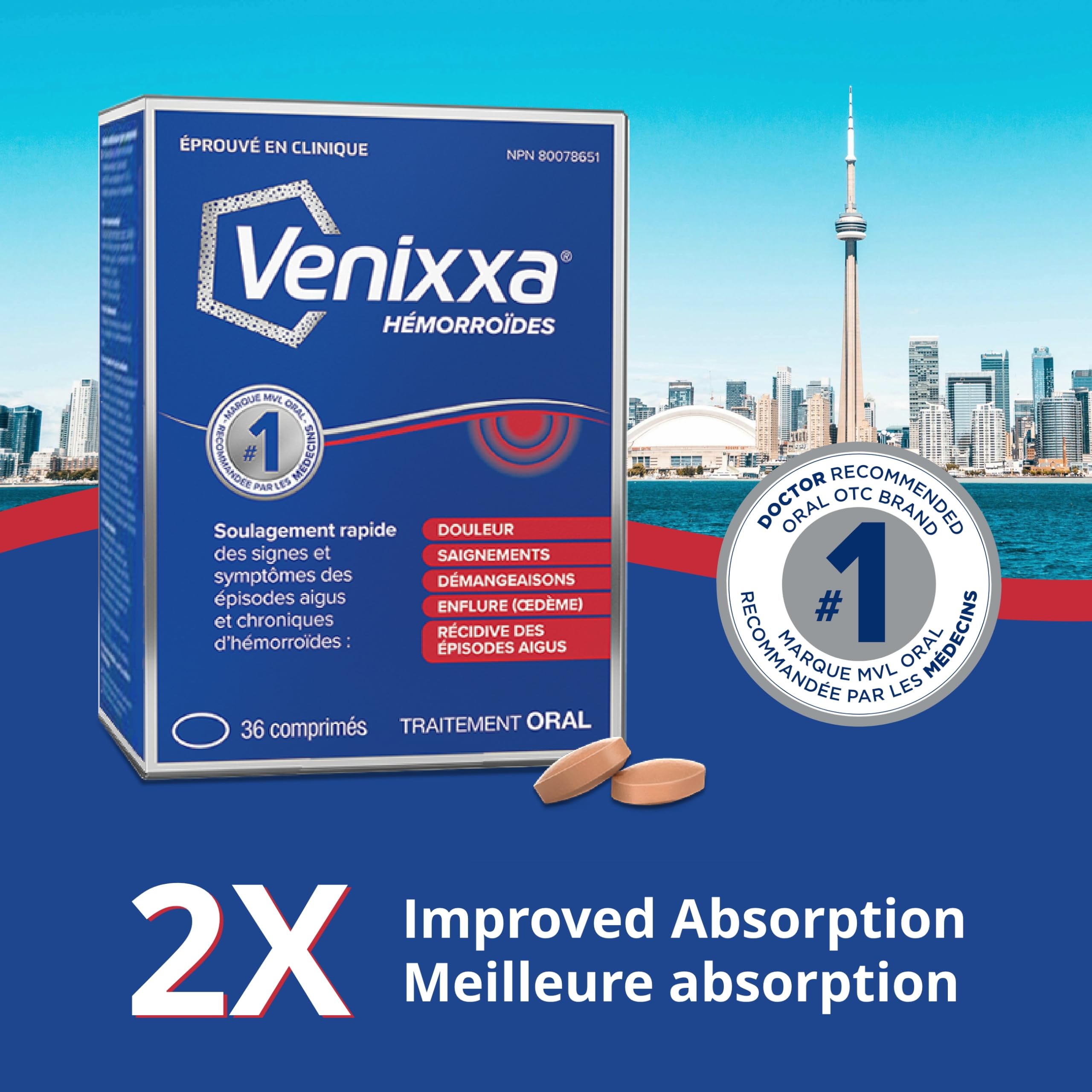 Venixxa Hemorrhoid Oral Treatment, Clinically Proven to Relieve Pain, Bleeding and Itching Associated with Hemorrhoids, 36 Tablets 🍁 All In One Marketplace Canada