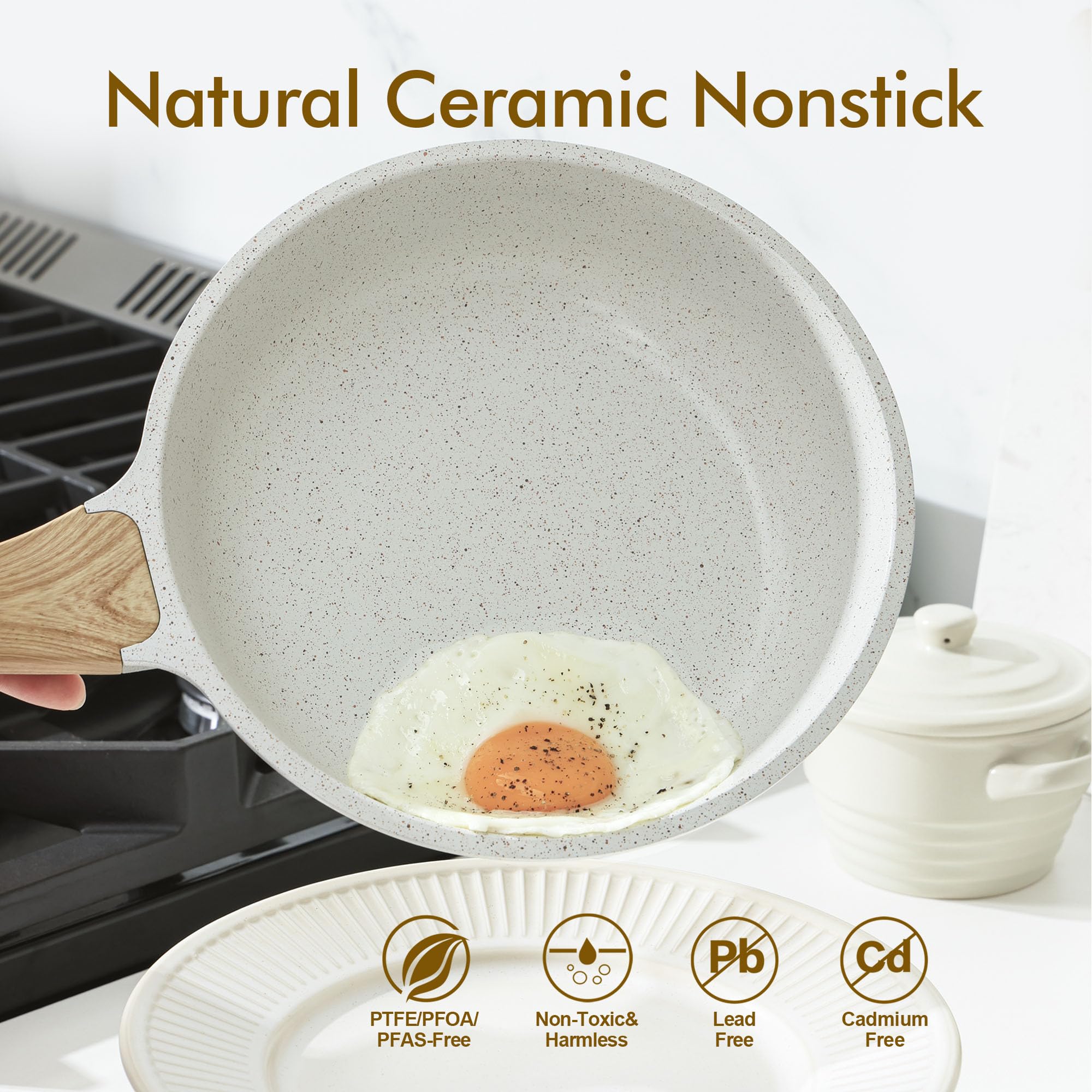 SENSARTE Nonstick Ceramic Frying Pan Skillet, 9.5 Inch Omelet Pan, Healthy Non Toxic Chef Pan, Induction Compatible Egg Pan with Heat Resistant Handle, PFAS-Free 🍁 All In One Marketplace Canada