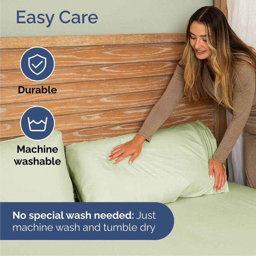 Queen Size 4 Piece Sheet Set - Comfy Breathable & Cooling Sheets - Hotel Luxury Bed Sheets for Women & Men - Deep Pockets, Easy-Fit, Soft & Wrinkle Free Sheets - Light Sage Green Oeko-Tex Bed Sheets 🍁 All In One Marketplace Canada
