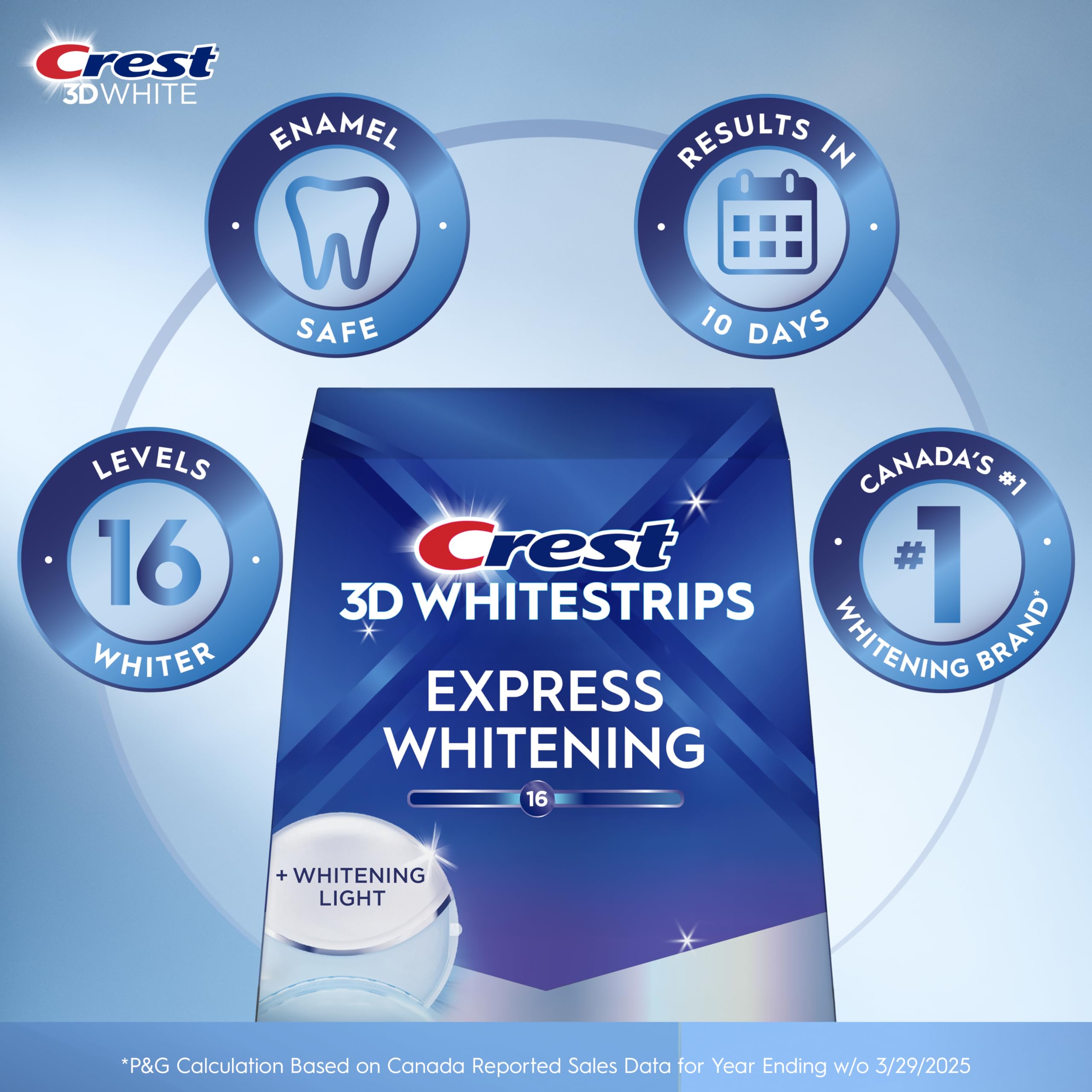 Crest 3D Whitestrips Express Whitening + Whitening Light At-home Teeth Whitening Kit, 10 Treatments + Light, 16 Levels Whiter 🍁 All In One Marketplace Canada