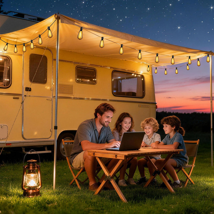 Lomotech Solar String Lights Outdoor Waterproof, 50FT 17+2 LED Shatterproof ST38 Bulbs, Solar String Lights with Remote & Timer, USB & Solar Powered Patio Lights for Outside Backyard Garden Porch 🍁 All In One Marketplace Canada