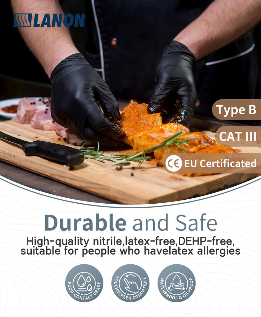 LANON Food Safe Disposable Black Nitrile Gloves, Latex-Free, Powder-Free, Silicone-Free, Textured Fingertips, Cooking, Medium 🍁 All In One Marketplace Canada