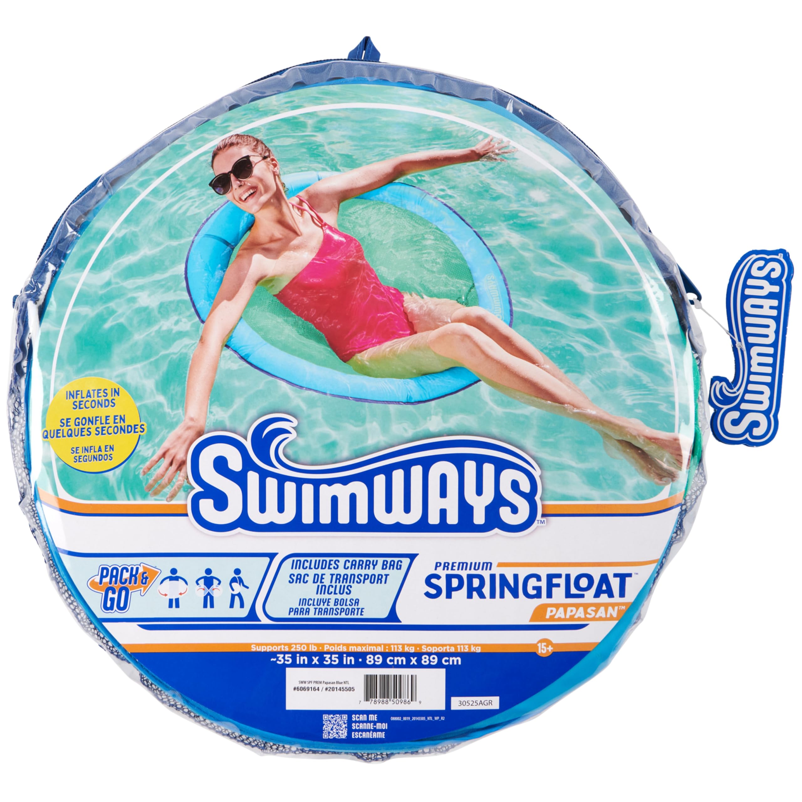 SwimWays Spring Float Premium Papasan Pool Lounger, Inflatable Pool Floats Adult with Fast Inflation for Ages 15 & Up, Sky Blue 🍁 All In One Marketplace Canada