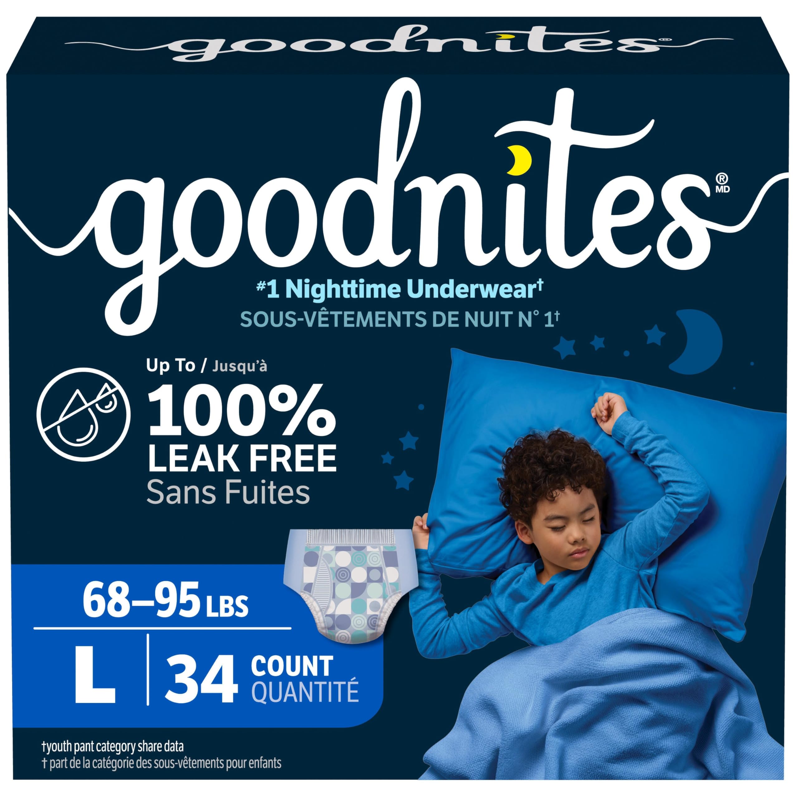 Boys Bedwetting Night Time Underwear, Goodnites, L, 34 Ct, Giga Pack 🍁 All In One Marketplace Canada