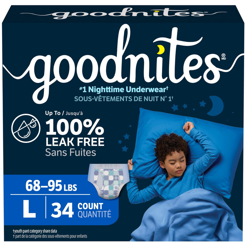 Boys Bedwetting Night Time Underwear, Goodnites, L, 34 Ct, Giga Pack 🍁 All In One Marketplace Canada