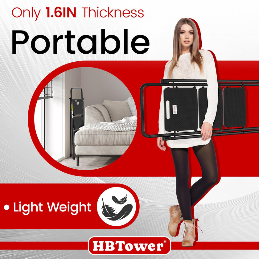 HBTower 3 Step Ladder, Folding Step Stool with Wide Anti-Slip Pedal, 500lbs Sturdy Steel Ladder, Convenient Handgrip, Lightweight, Portable Steel Step Stool, Black 🍁 All In One Marketplace Canada