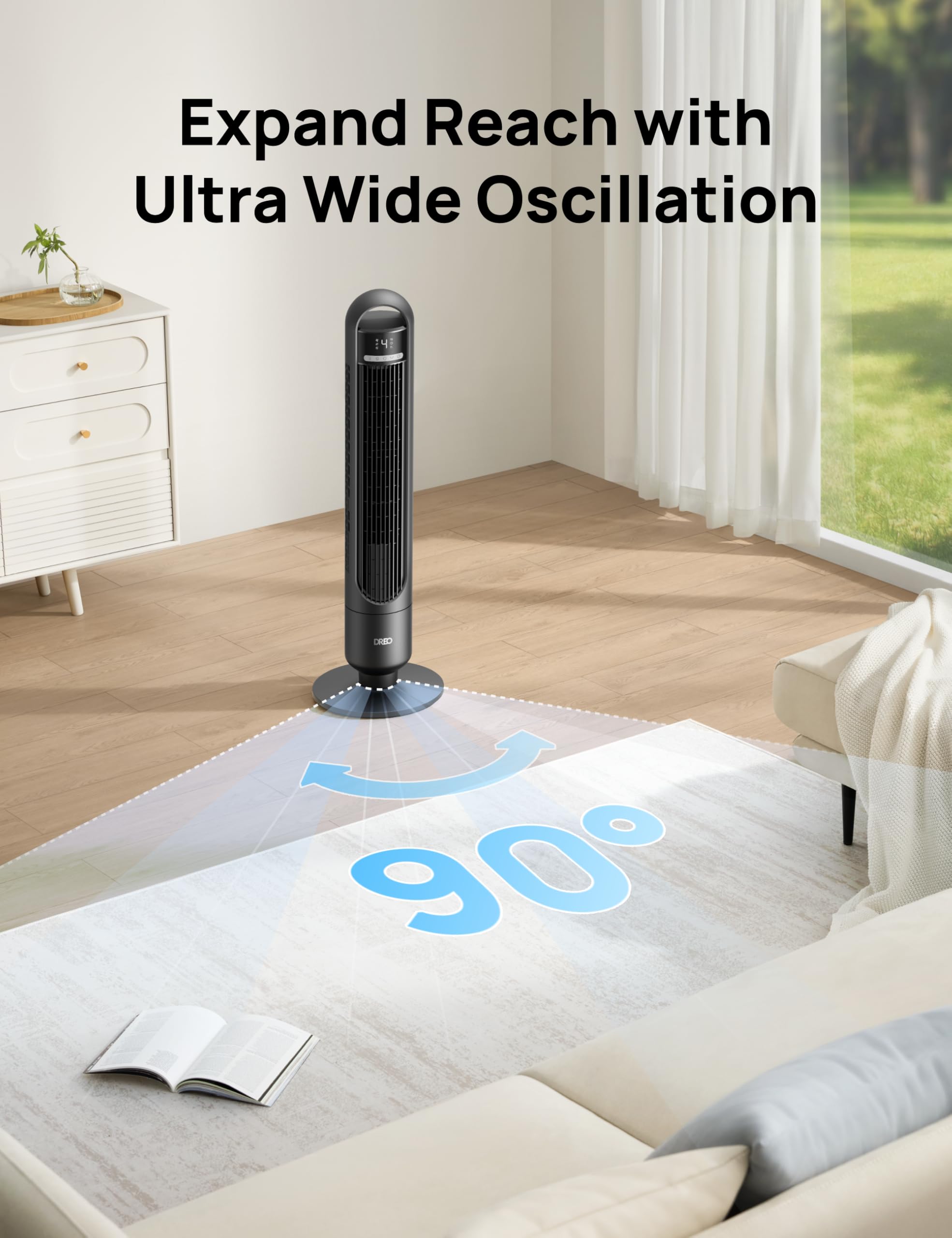 DREO Smart Tower Fan for Bedroom, 90° Oscillating Standing Fans for Room with 4 Speeds, 4 Modes, 25dB Quiet for Sleep, 25ft/s Velocity, 8H Timer, Remote/App/Voice Control for Living Room, Office, Home 🍁 All In One Marketplace Canada