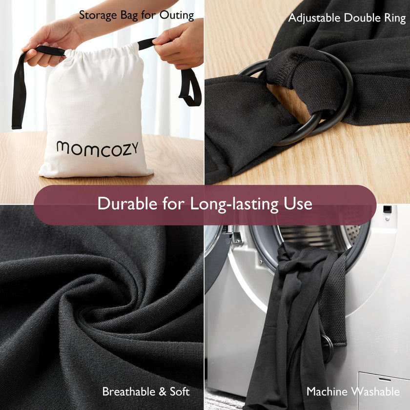 Momcozy Baby Wrap Carrier Slings, Infant Carrier Slings for Newborn up to 50 lbs, Baby Wrap Adjustable for Adult Fits Sizes XXS-XXL, Easy to Wear Baby Carriers, Ergonomic Front Facing/Back, Black 🍁 All In One Marketplace Canada