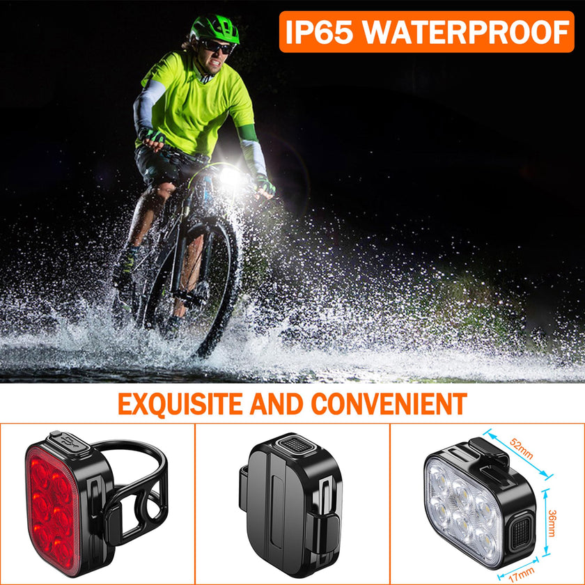 Bike Lights, Combination of Bike Front Light and Tail Light, IP65 Waterproof USB Charging, Equipped with 6 Ultra-Bright LED Beads, 4+6 Lighting Modes, Suitable for Riding at Night 🍁 All In One Marketplace Canada