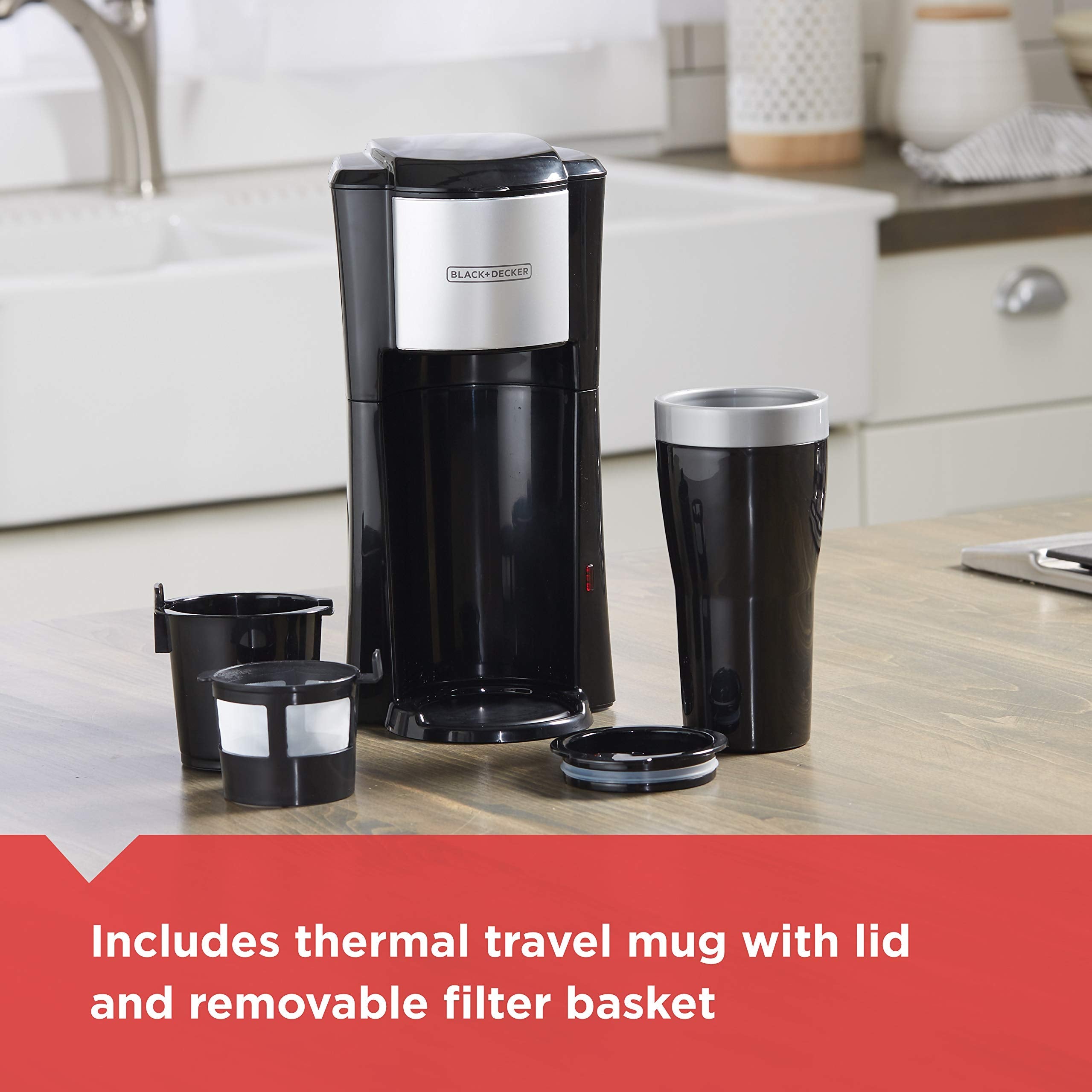 BLACK+DECKER Single Serve Coffee Maker, Includes One Dishwasher Safe Travel Mug (16oz), CM618C Black 🍁 All In One Marketplace Canada