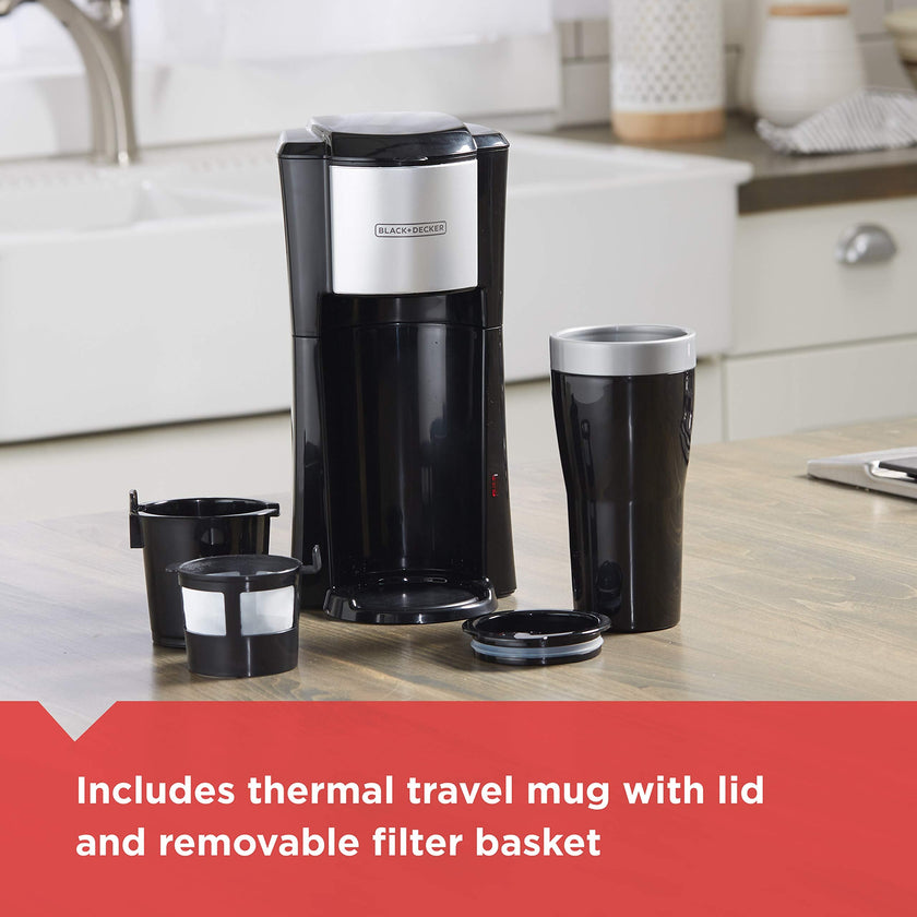 BLACK+DECKER Single Serve Coffee Maker, Includes One Dishwasher Safe Travel Mug (16oz), CM618C Black 🍁 All In One Marketplace Canada