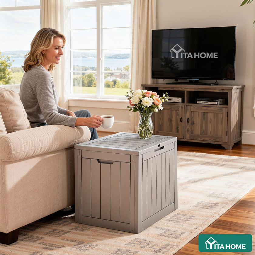 YITAHOME 31 Gallon Outdoor Storage Deck Box, Waterproof Resin Package Delivery and Storage Box with Lockable Lid for Patio Furniture Cushions, Pool Accessories, Garden Tools, Taupe 🍁 All In One Marketplace Canada