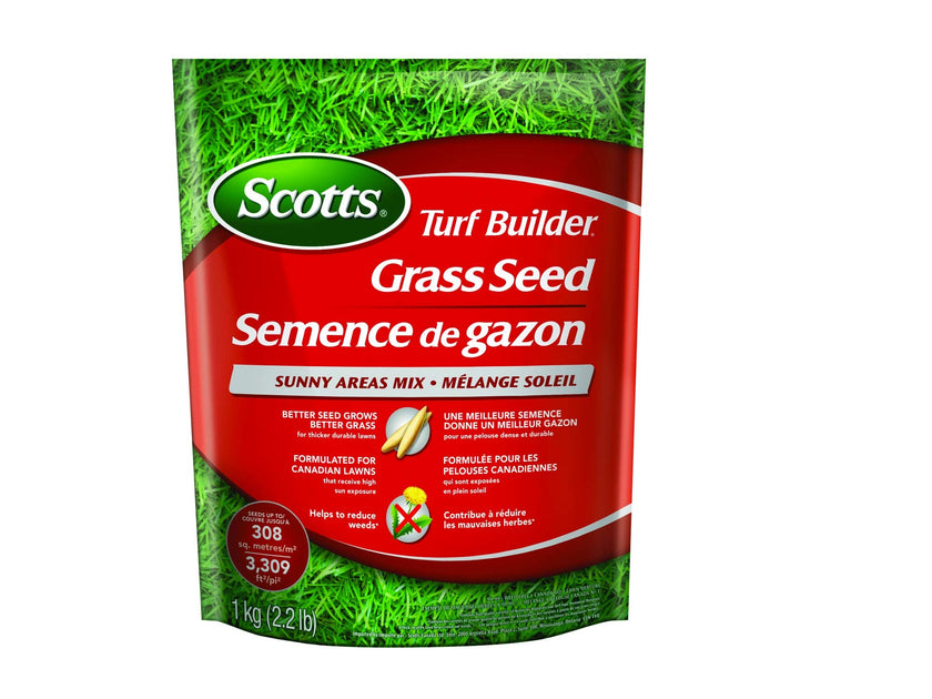 Scotts Turf Builder Grass Seed Sunny Areas Mix, 1kg (246 sq Meters / 2,648 sq feet Coverage) | Formula for overseeding or Growing a new, Thick Lawn in Sunny Areas 🍁 All In One Marketplace Canada