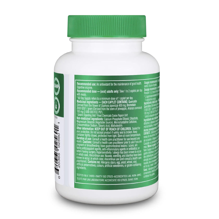 Organika Canadian-Made Quercetin with Bromelain- High Availability, Immune System Support, Allergy and Inflammation Support- 60tabs 🍁 All In One Marketplace Canada