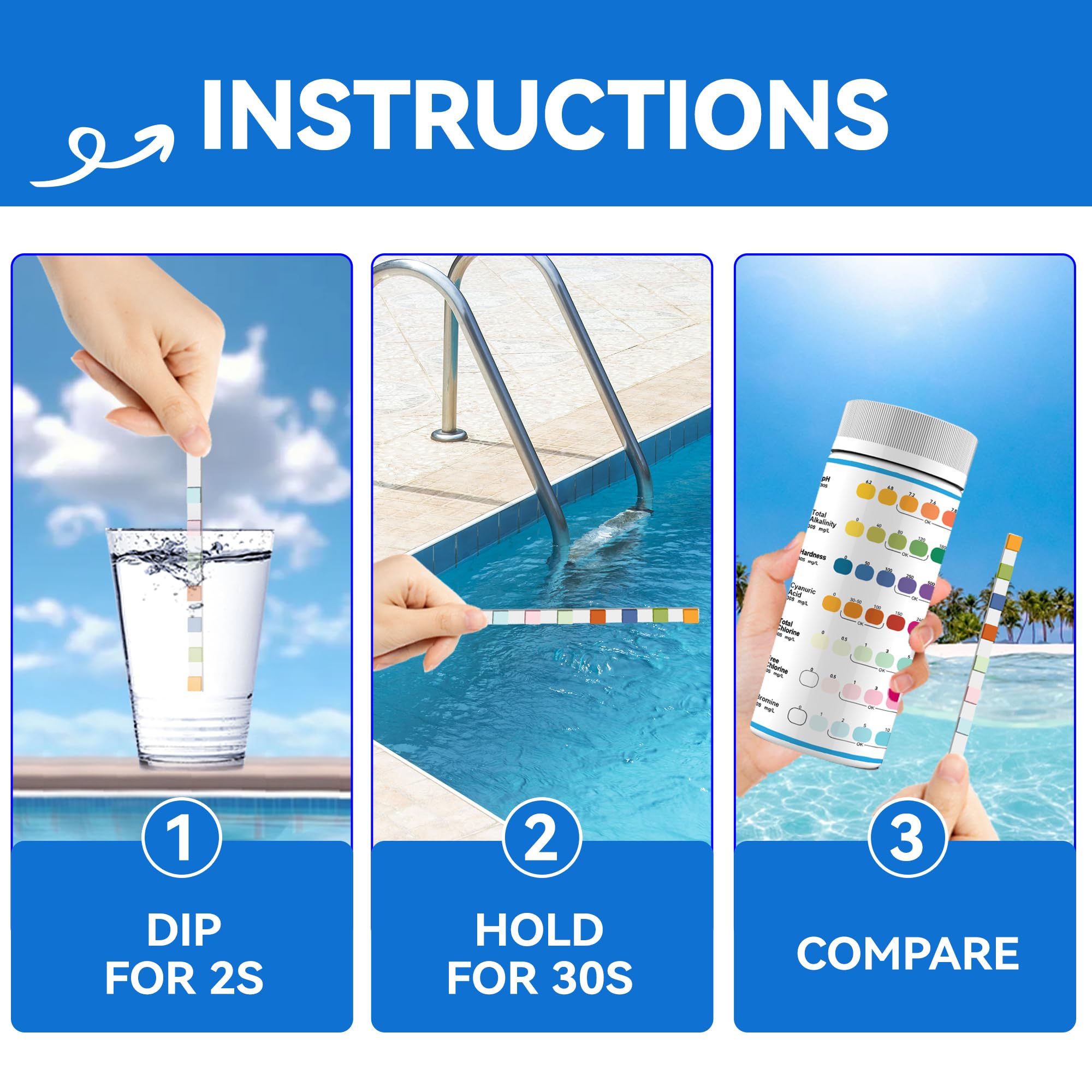 175-Count 7-Way Hot Tub & Pool Test Strips - Accurate Test Bromine, Total Alkalinity, pH, Free Chlorine, Total Hardness, Cyanuric Acid, and Total Chlorine 🍁 All In One Marketplace Canada
