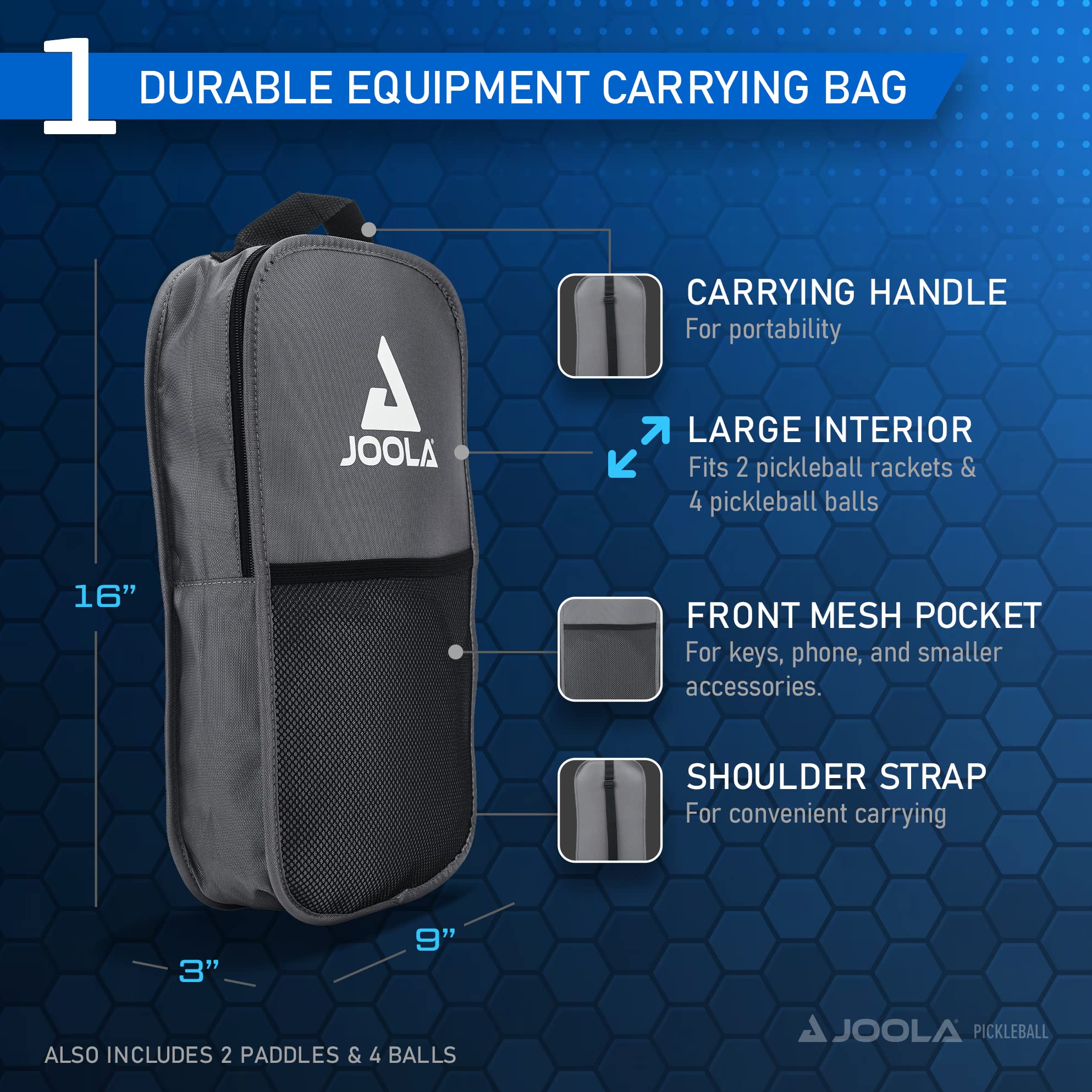 JOOLA Ben Johns Pickleball Set - Made with Reinforced Fiberglass and Honeycomb Polypropylene - Includes 2 Paddles, 4 Balls, and JOOLA Pickleball Bag 🍁 All In One Marketplace Canada