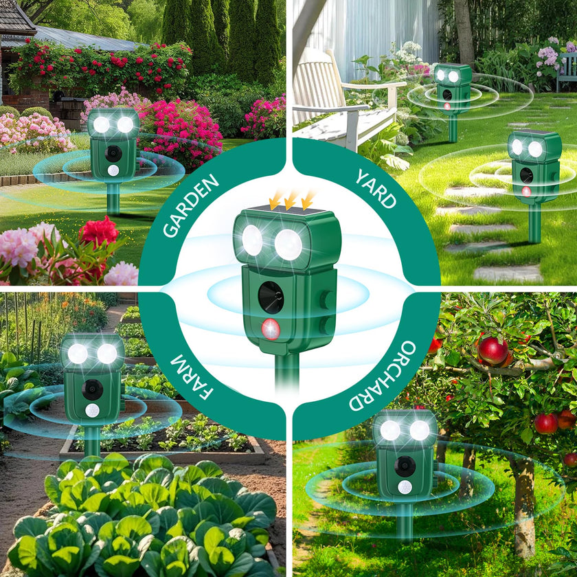 Ultrasonic Animal Repellent Outdoor, Solar Power Cat Raccoon Deer Repeller, Rabbit Snake Control with Motion Sensor and Flash Light, Waterproof Squirrel Skunk Deterrent for Yard Farm Garden 🍁 All In One Marketplace Canada