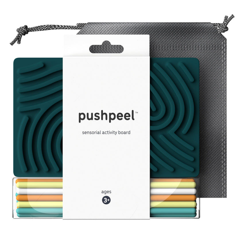 Pushpeel Sensory Activity Board: Silicone Fidget Toy for Calming, Stress, Anxiety, ADHD & Autism | Silent, No Mess | Kids 3+ & Adults | Includes Portable Travel Bag & 11 Strings (Spruce) 🍁 All In One Marketplace Canada