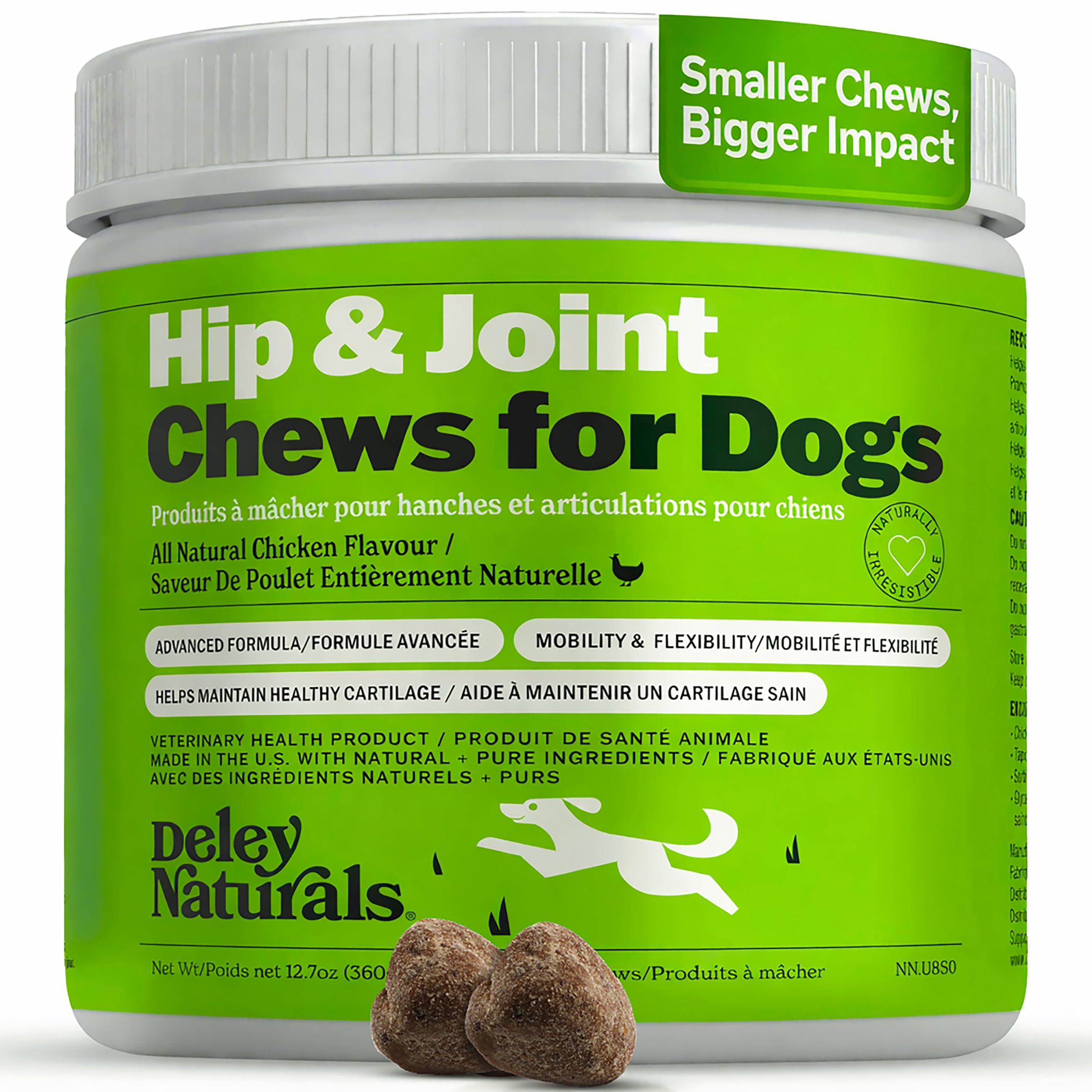 Deley Naturals Hip and Joint Supplement for Dogs - Glucosamine Chondroitin MSM & Collagen for Dogs - Dog Joint Supplement, Smaller Chews, Low Calories, Same Ingredients - 120 Chicken Flavor Chews 🍁 All In One Marketplace Canada