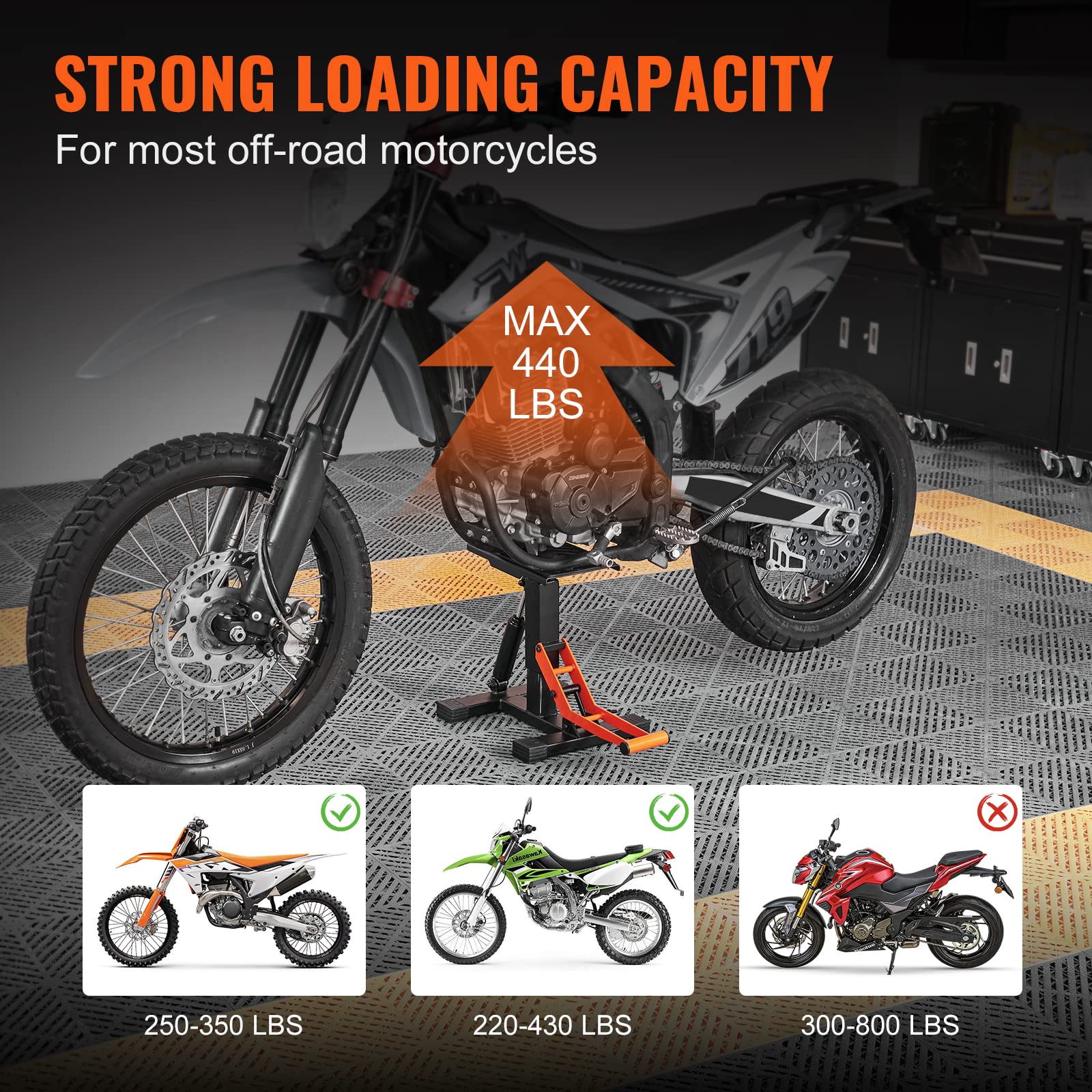VEVOR Dirt Bike Lift Stand, Motorcycle Jack Lift Stand 440 lbs Capacity and Hydraulic Lift Operation, Adjustable Height Hoist Table, for Dirt Pit Bike Repair, Maintenance, Dirt Bike Accessories 🍁 All In One Marketplace Canada