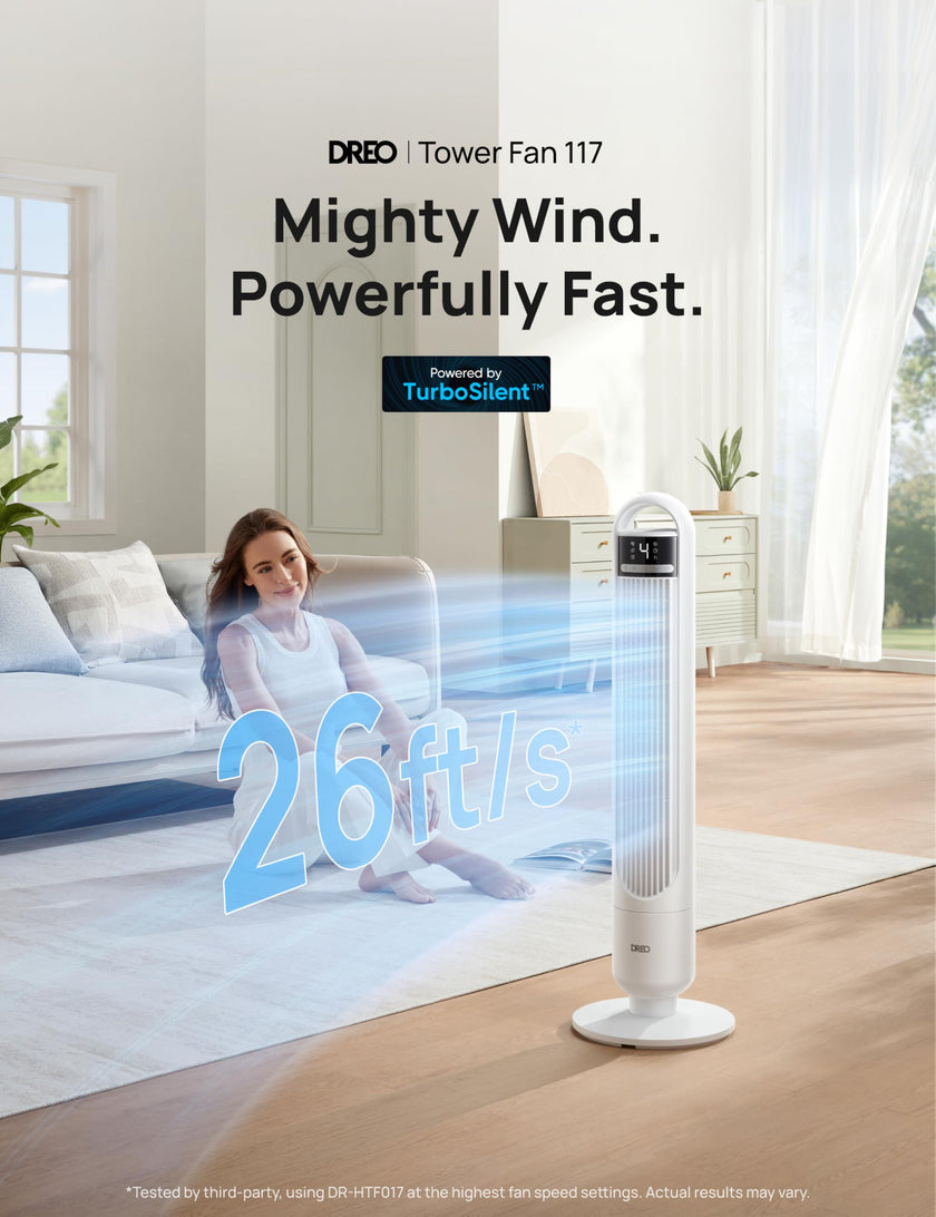 DREO Tower Fan for Bedroom, 90° Oscillating Standing Fans for Room with 4 Speeds, 3 Modes, 28dB Quiet for Sleep, 25ft/s Velocity, 8H Timer, Remote, Living Room, Office, Home, Black, TF117 🍁 All In One Marketplace Canada
