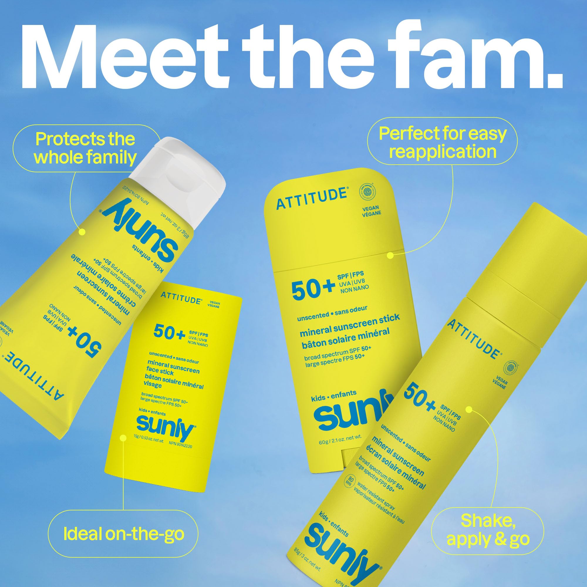 ATTITUDE Kids Mineral Sunscreen Lightweight Lotion SPF 50, Broad Spectrum Zinc Oxide, EWG Verified, Non-Nano, Water-Resistant 80 Minutes, Non-Greasy for Face & Body, Vegan, Unscented, 80 grams 🍁 All In One Marketplace Canada