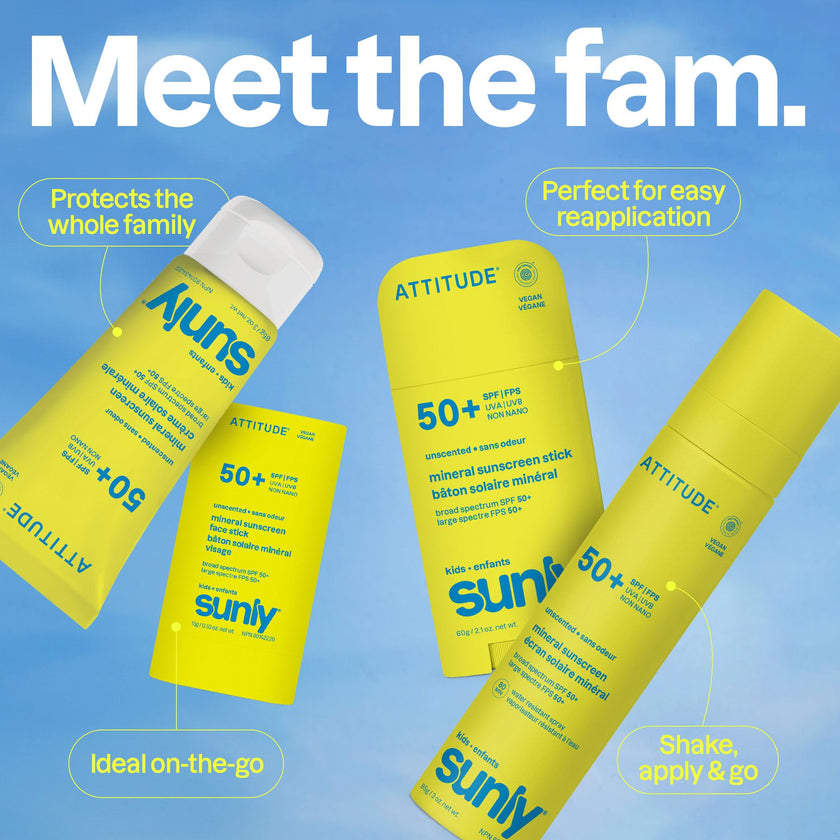 ATTITUDE Kids Mineral Sunscreen Lightweight Lotion SPF 50, Broad Spectrum Zinc Oxide, EWG Verified, Non-Nano, Water-Resistant 80 Minutes, Non-Greasy for Face & Body, Vegan, Unscented, 80 grams 🍁 All In One Marketplace Canada