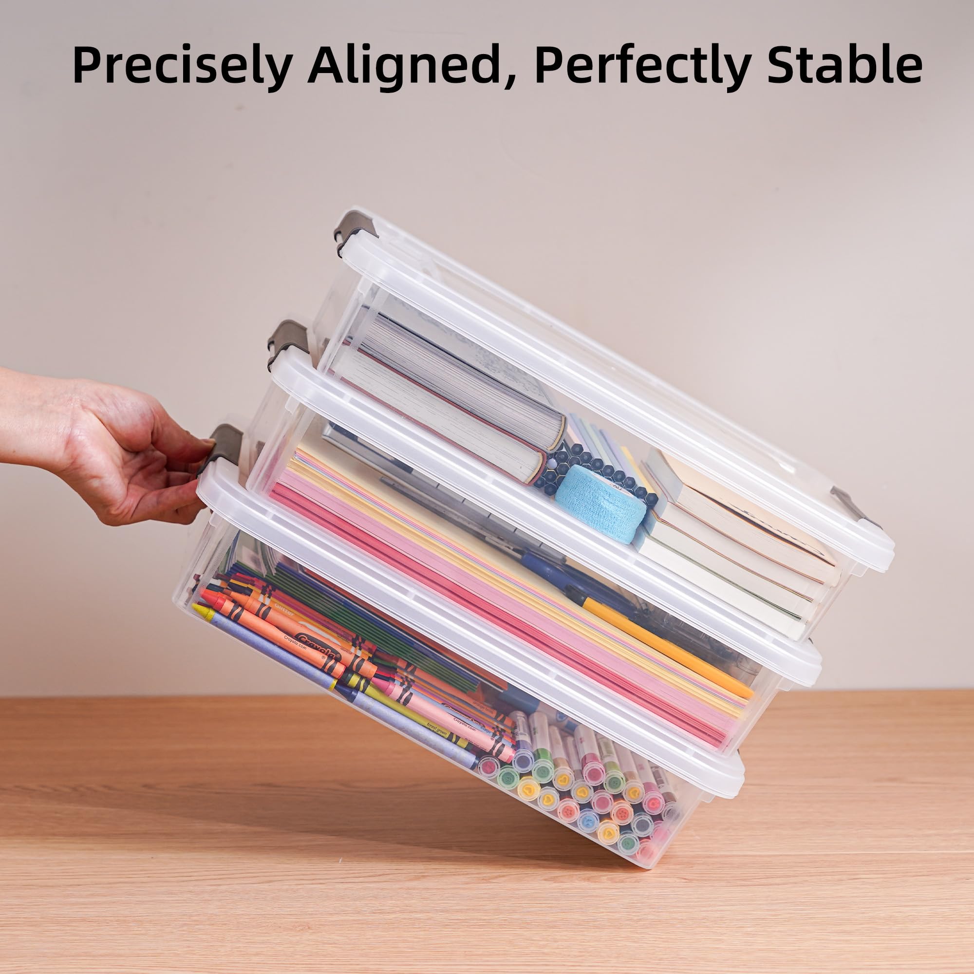 Citylife 3 PCS Plastic Storage Bins with Latching Lids Clear File Box Portable Storage Containers for Organizing A4 Paper, Document, Scrapbook, 14.65