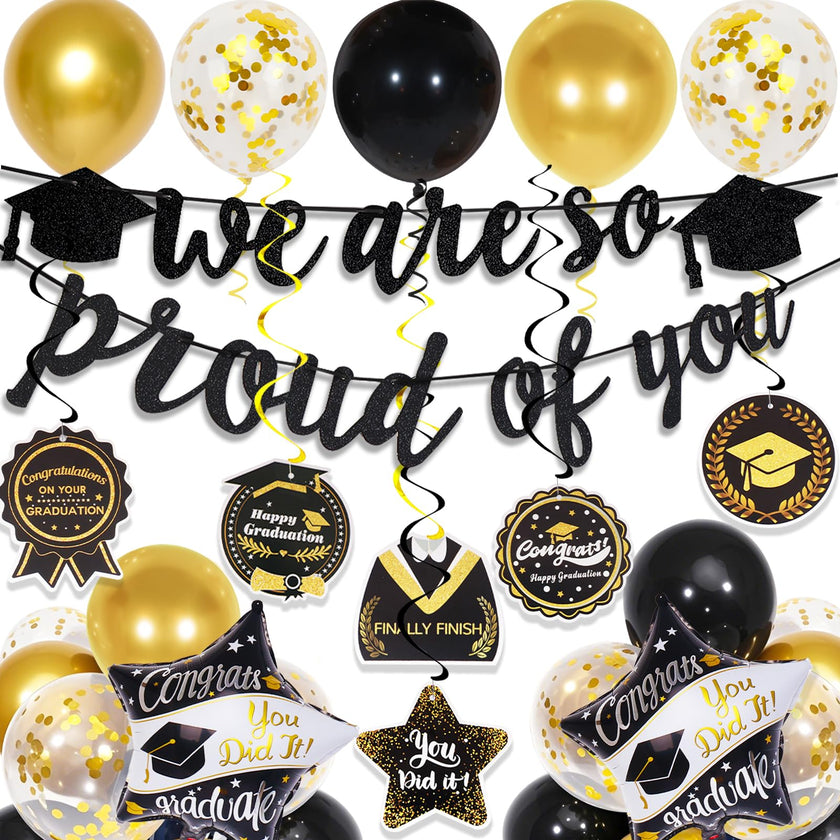 Graduation Decorations 2026, grad 2026 decorations with We Are So Proud of You Banner, Graduation Balloons, Congratulations Hanging Swirls for class of 2025 decorations 🍁 All In One Marketplace Canada