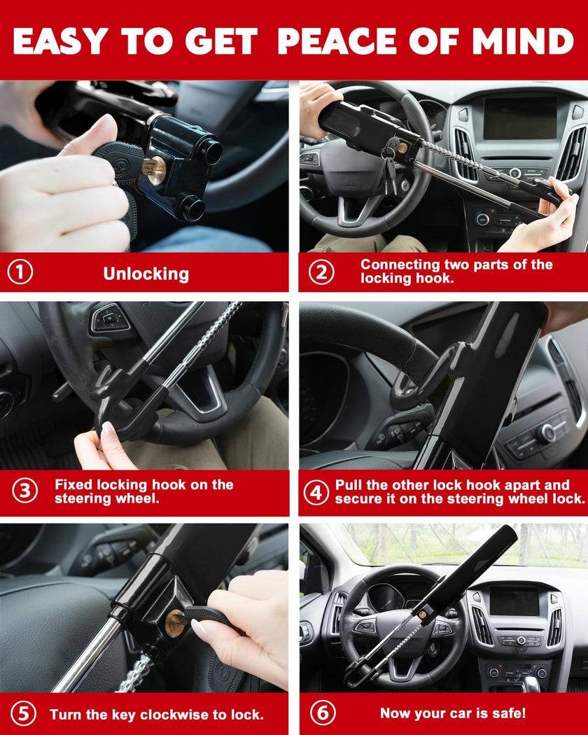 Tevlaphee Steering Wheel Lock Anti-Theft Car Device Heavy Duty Security Car Lock Antitheft Locking Devices Great Deterrent Adjustable Car Wheel Lock Anti Theft for Vehicle Truck with 3 Keys(Black) 🍁 All In One Marketplace Canada