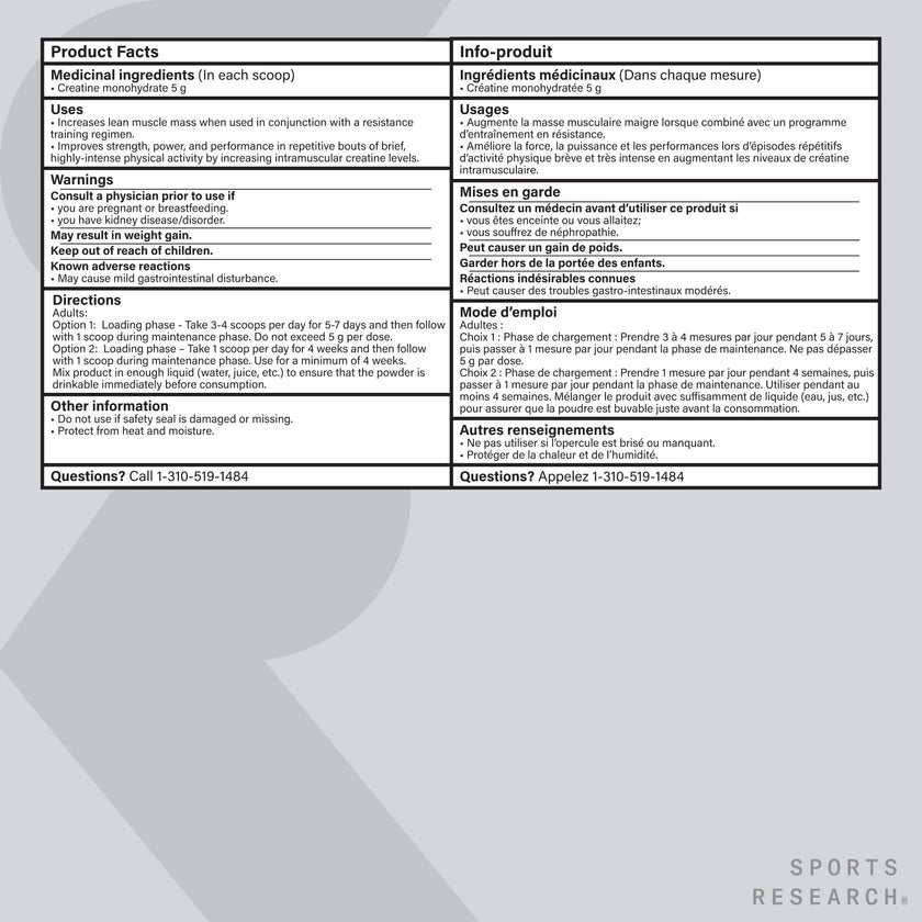 Sports Research® Creatine Monohydrate - Pure Micronized Creatine Monohydrate Powder - Improves strength, power, and performance for Women and Men | Non-GMO 60 Servings 🍁 All In One Marketplace Canada