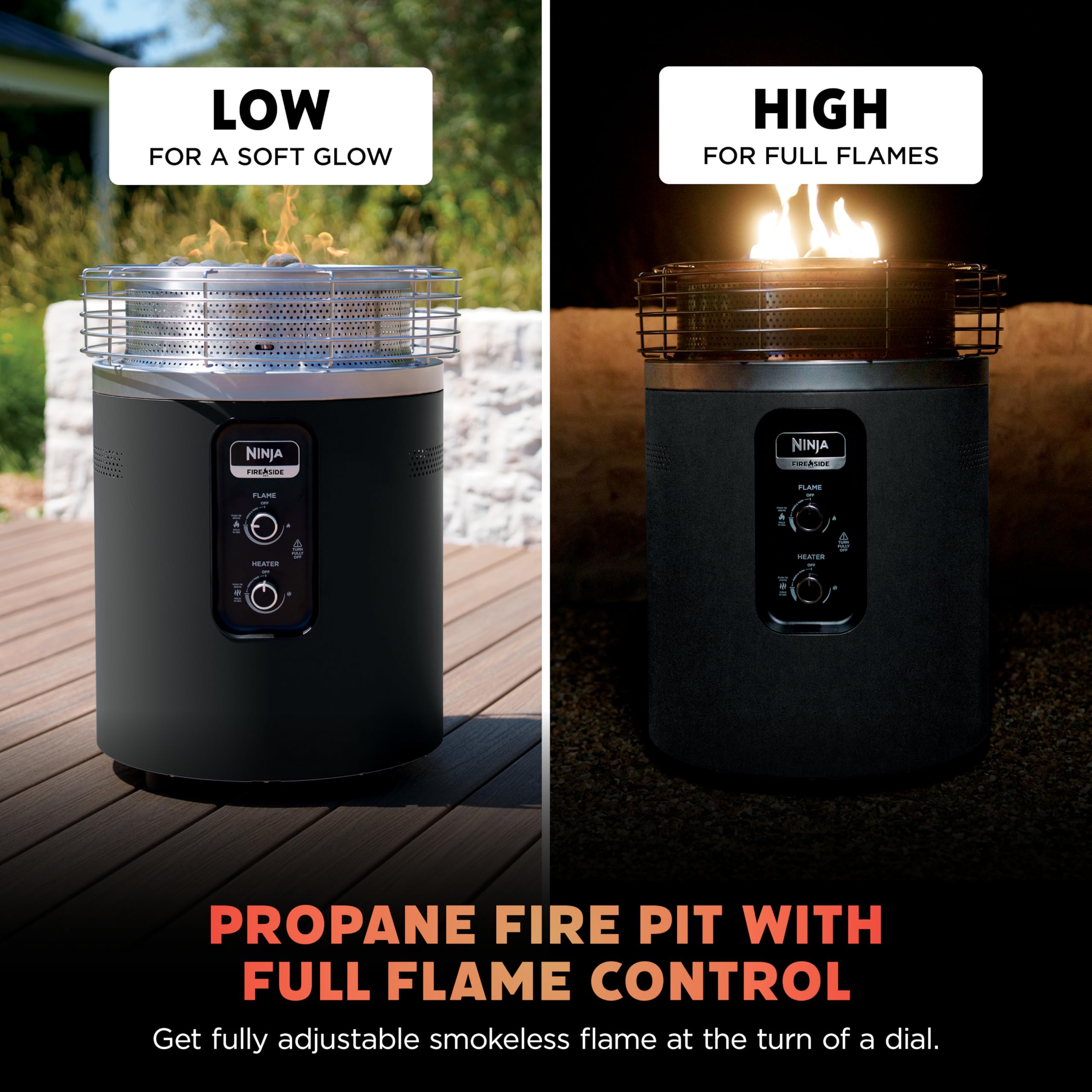 Ninja Fireside360 Smokeless Outdoor Fire Pit & Patio Heater – 3 Modes (Flame, Heat, Both), 80,000 BTUs, Propane Powered, Weather-Resistant, Hassle-Free Dial Control, OF101C (Canadian Version) 🍁 All In One Marketplace Canada