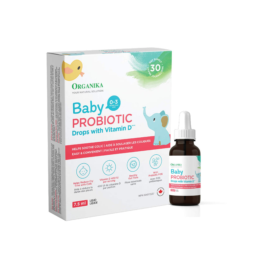 Organika Baby Probiotic Drops with Vitamin D- Soothe Colic, Reduce Fussing, Aid in Growth and Development- White, 7.5 ml (Pack of 1) 🍁 All In One Marketplace Canada