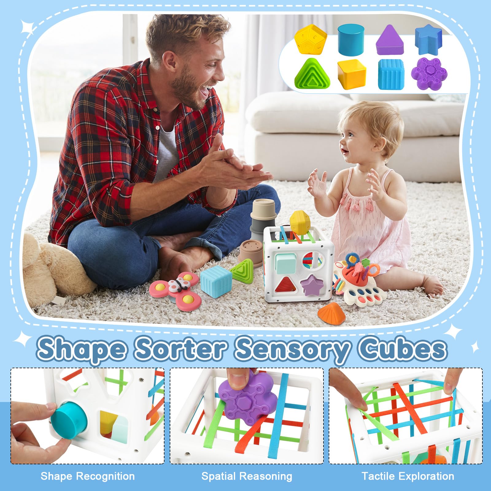 6 in 1 Baby Montessori Toys for 6-12 Months, Montessori Toys for Babies Incl Pull String Toy, Stacking Cups, Tissue Box Toy, Suction Cup Spinner Toys, Stacking Blocks, Activity Cube Gift for Boy Girl 🍁 All In One Marketplace Canada