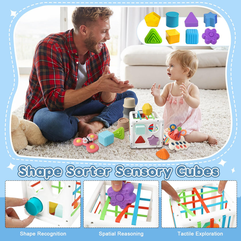 6 in 1 Baby Montessori Toys for 6-12 Months, Montessori Toys for Babies Incl Pull String Toy, Stacking Cups, Tissue Box Toy, Suction Cup Spinner Toys, Stacking Blocks, Activity Cube Gift for Boy Girl 🍁 All In One Marketplace Canada
