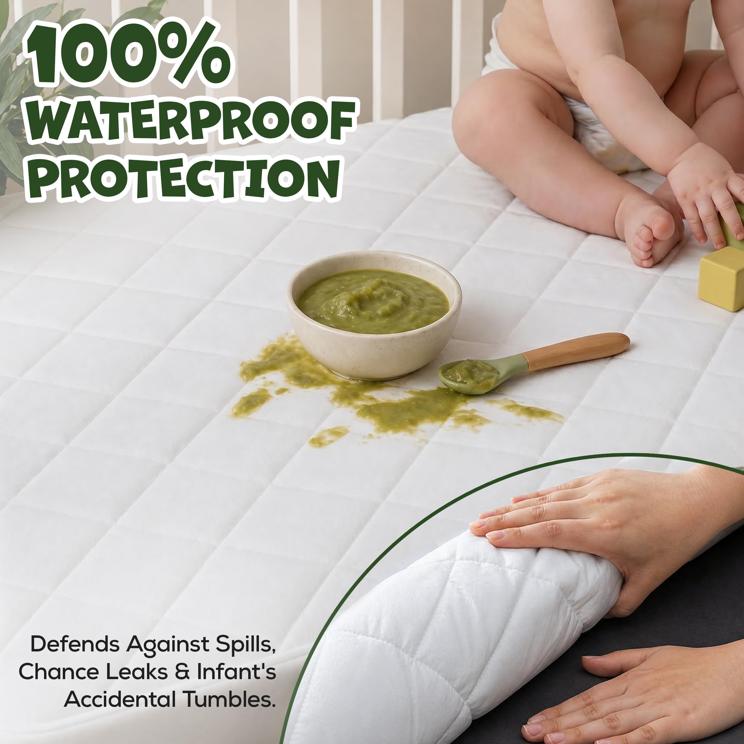 Utopia Bedding Waterproof Crib Fitted Mattress Protector (Pack of 2) - Toddler and Baby Crib Mattress Pad Cover - Soft and Breathable with 7 Inches Deep Skirt (White, 28
