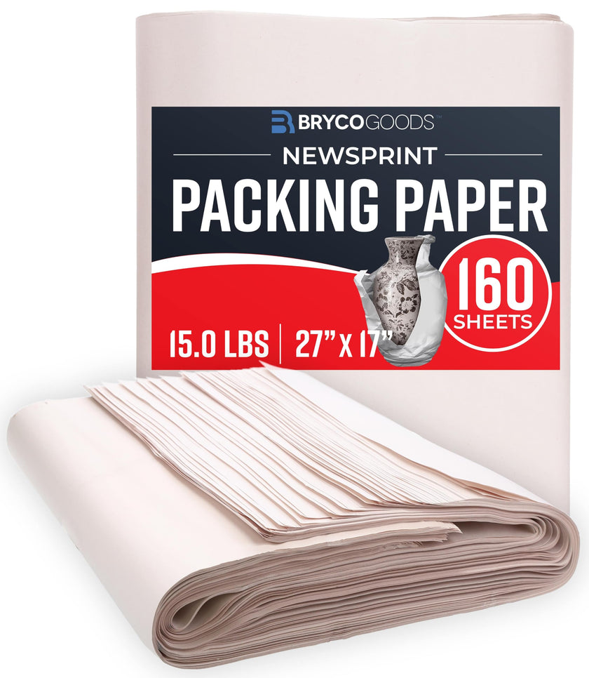 Bryco Goods Newsprint Packing Paper Sheets for Moving - 5lb - 160 Sheets - Moving & Shipping Supplies - 27
