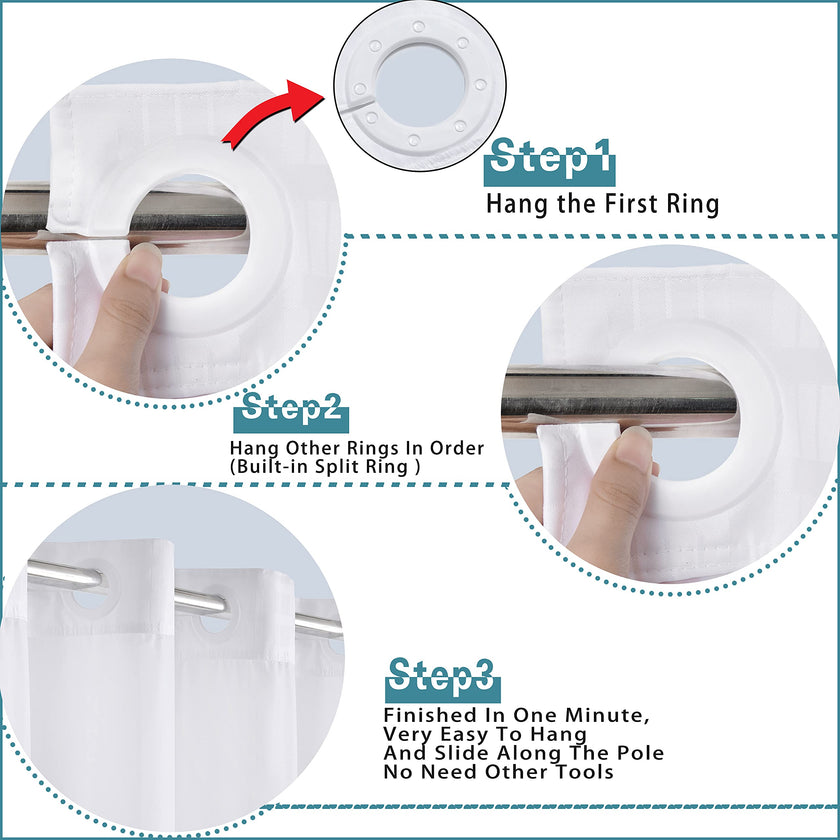 Conbo Mio Hotel Style Fabric Shower Curtain with Snap in Liner for Bathroom Machine Washable Waterproof Repellent Shower Curtain (Check-White, 71