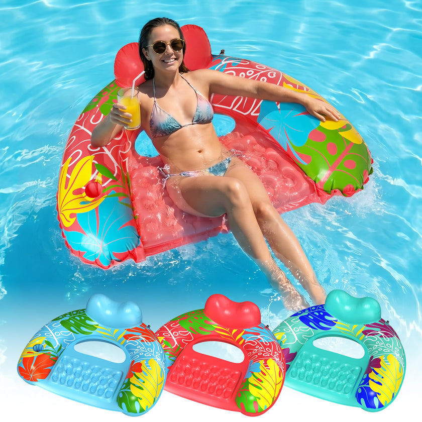 SEETOHOME 3 Pack Pool Floaties for Adults, Inflatable Pool Float Chair Adult Size with Backrest & Cup Holder Floating Pool Chair Floaties for Adults Beaches, Lakes, Rivers, Parties Water Fun 🍁 All In One Marketplace Canada